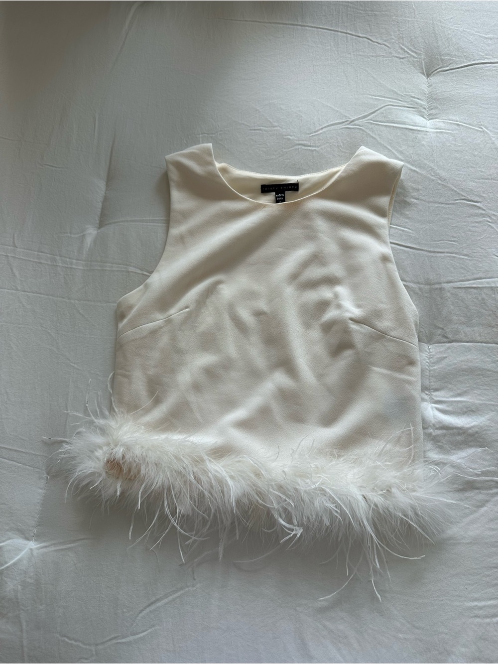 Sleeveless Feather Trim Camisole - White